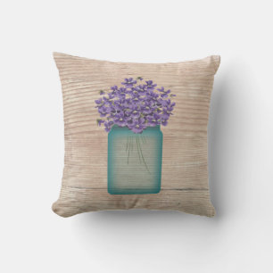 Cojín Decorativo Blue Mason Jar Violets Pillow
