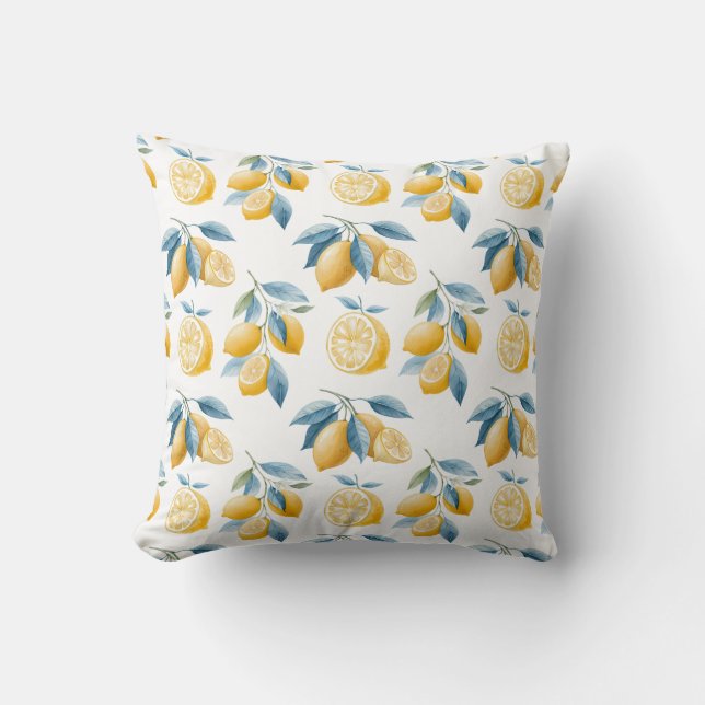 Cojín Decorativo Blue Mediterranean Lemon Pattern Throw Pillow (Anverso)