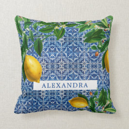 Cojín Decorativo Blue Mediterranean Tiles Lemons Moda moderna