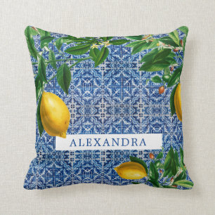 Cojín Decorativo Blue Mediterranean Tiles Lemons Moda moderna