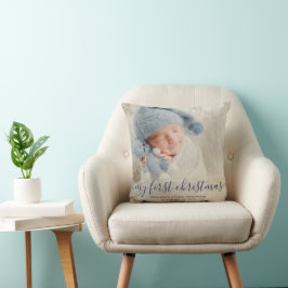 Cojín Decorativo Blue My First Christmas Baby Photo