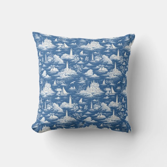 Cojín Decorativo Blue Nautical Toile de Jouy (Anverso)