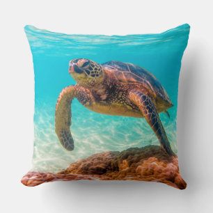 Cojín Decorativo Blue ocean sea tortuga de coral de tiro de coral