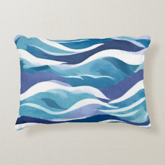 Cojín Decorativo Blue Ocean Waves | Modern Simplistic Watercolor 