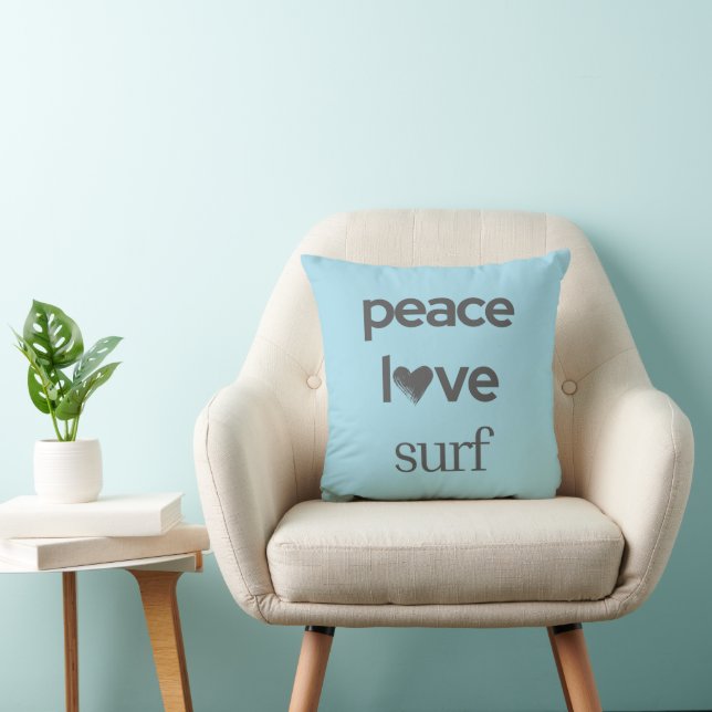 Cojín Decorativo Blue Peace Love Surf - Reversible Coastal Beach (Silla)