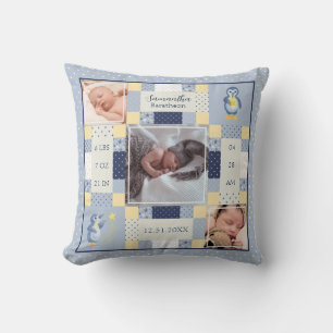 Cojín Decorativo Blue Penguin Quilt Baby Stats Personalizado
