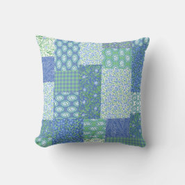 Cojín Decorativo Blue Periwinkle Floral Boho Faux Patchwork Pattern
