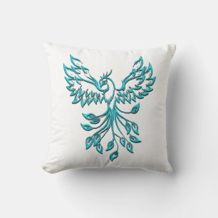 Cojín Decorativo Blue Phoenix Rising en Blanco