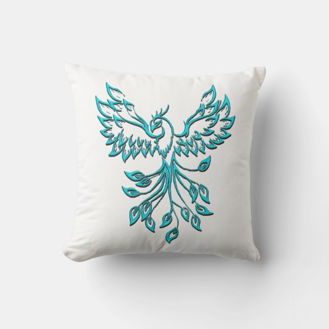 Cojín Decorativo Blue Phoenix Rising en Blanco (Anverso)