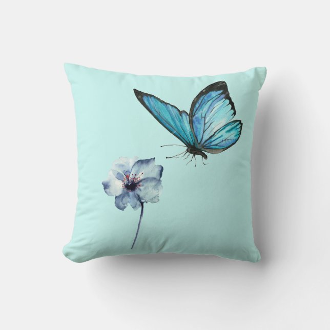 Cojín Decorativo Blue Pillow with Butterfly and Blue Flower (Anverso)