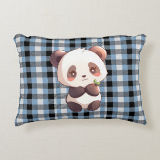 Cojín Decorativo Blue Plaid Panda Accent Pillow
