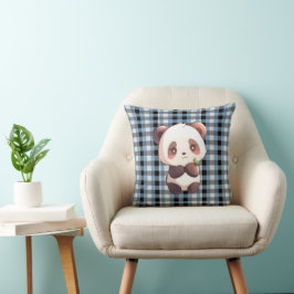 Cojín Decorativo Blue Plaid Panda Throw Pillow