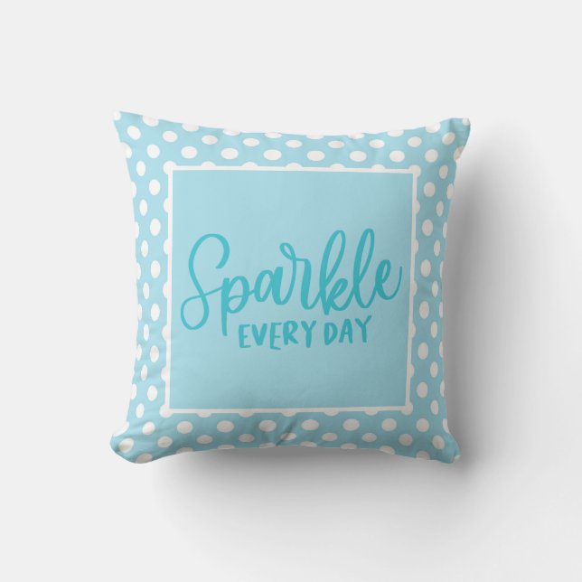 Cojín Decorativo Blue Polkadot Glam Girly Typography Trendy Stylish (Anverso)