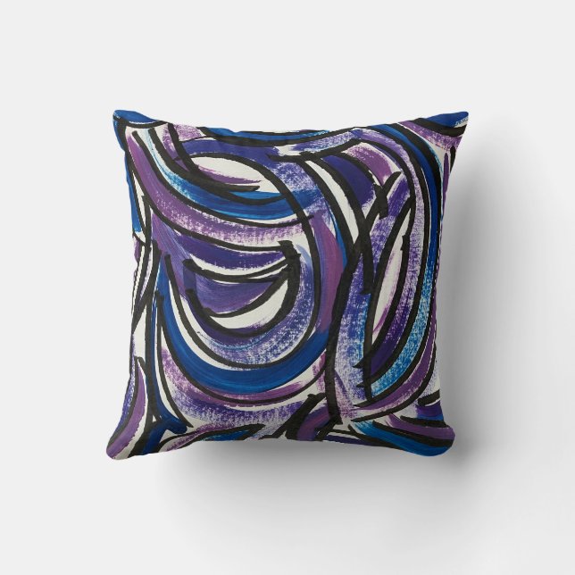 Cojín Decorativo Blue Purple Brushstrokes-Hand Painted Abstract (Reverso)