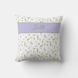 Cojín Decorativo Blue Purple Watercolor Wildflower Monogram Name