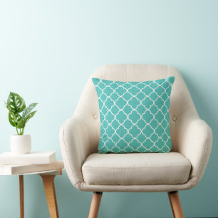 Cojín Decorativo Blue Quatrefoil, Latticework, marroquí Trellis