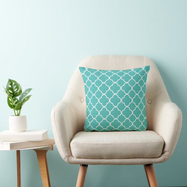 Cojín Decorativo Blue Quatrefoil, Latticework, marroquí Trellis (Silla)