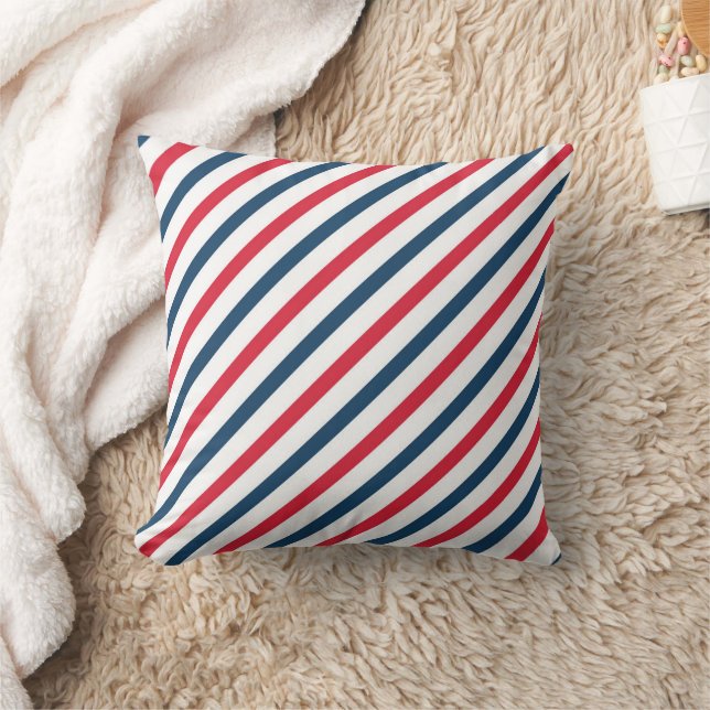 Cojín Decorativo Blue, Red & White Striped Throw Pillow (Manta)