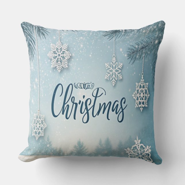Cojín Decorativo Blue Soft & Calm Christmas Snow Crystal Design-  (Anverso)