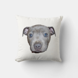 Cojín Decorativo Blue Staffordshire Bull Terrier Puppy Face, Blanco