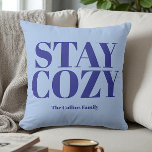 Cojín Decorativo Blue Stay Cosy acogedor nombre de tipografía festi