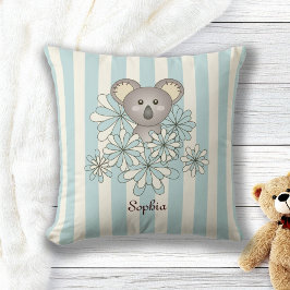 Cojín Decorativo Blue Stripe Cute Baby Koala Bear Children's Room