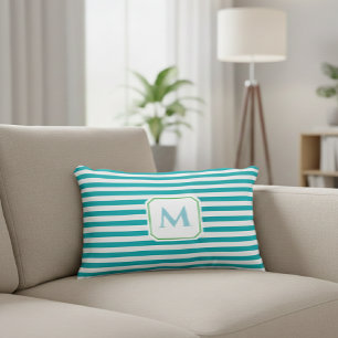 Cojín Decorativo Blue Striped Decorative Pillow with Monogram