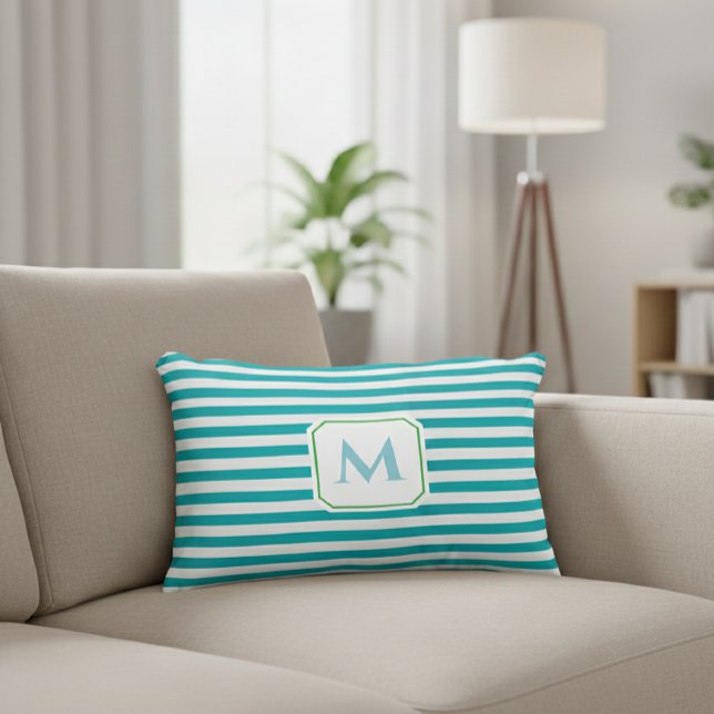 Cojín Decorativo Blue Striped Decorative Pillow with Monogram  (Subido por el creador)