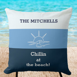 Cojín Decorativo Blue Stripes Chillin Family Name Beach House