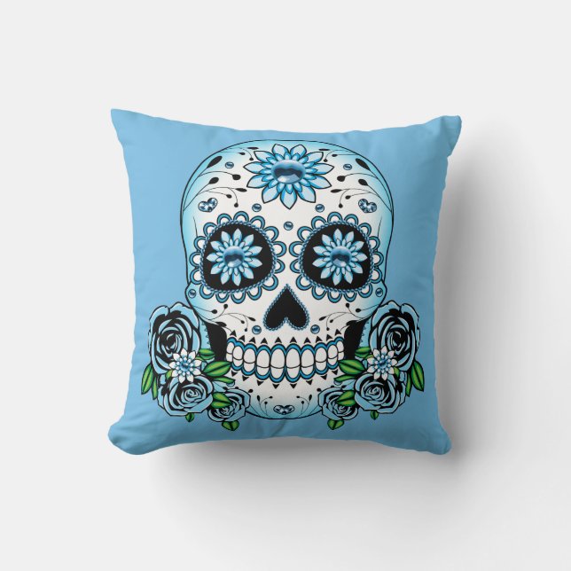 Cojín Decorativo Blue Sugar Skull (Anverso)