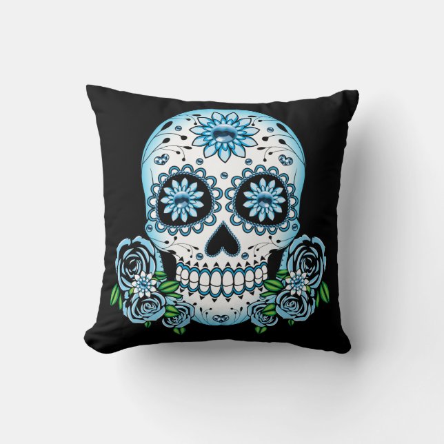 Cojín Decorativo Blue Sugar Skull (Anverso)