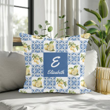 Blue Tile French Country Lemon Monogram Name