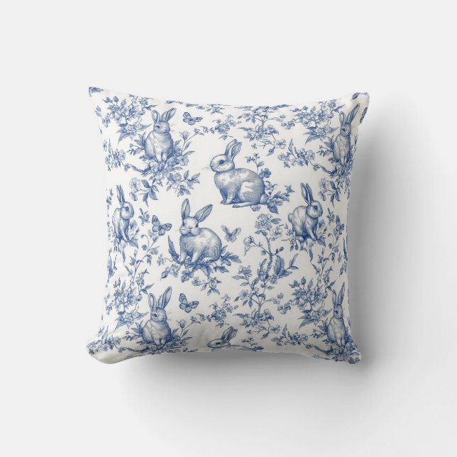 Cojín Decorativo Blue Toile De Jouy Easter Bunny (Anverso)