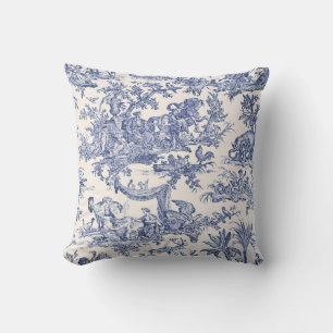 Cojín Decorativo Blue Toile - Inglés - Francés del lado del campo C