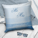 Cojín Decorativo Blue Ton sur Ton Striped Wedding or Anniversary<br><div class="desc">Pillow featuring a chic blue ton sur ton painted stripe design with a silver lining. Beautiful for a wedding or anniversary or as a nautical themed beach house pillow..</div>