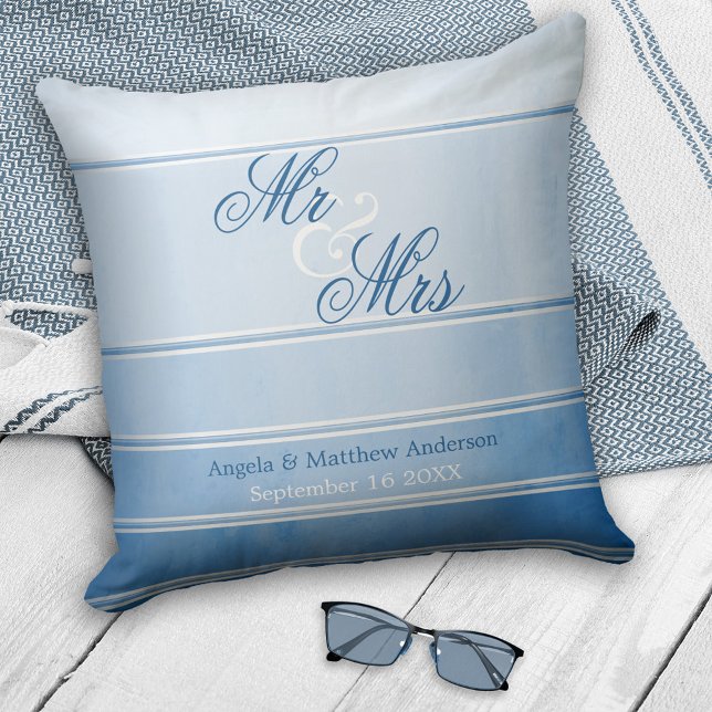 Cojín Decorativo Blue Ton sur Ton Striped Wedding or Anniversary (Subido por el creador)