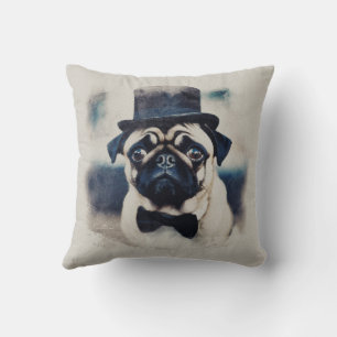 Cojín Decorativo BLue vintage y Red Tuxedo Pugs Portrait Pillow