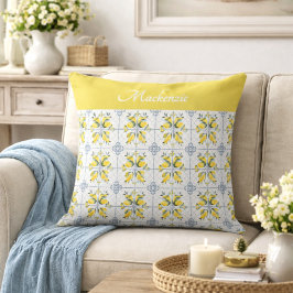 Cojín Decorativo Blue Watercolor French Country Lemon Name Monogram