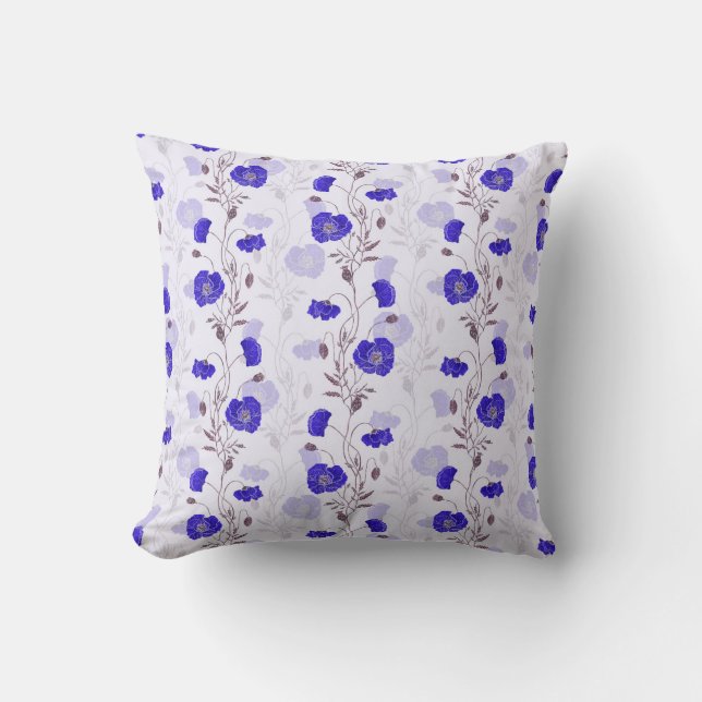 Cojín Decorativo Blue Watercolor Poppies (Anverso)
