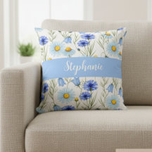 Blue Watercolor Wildflower Monogram Name