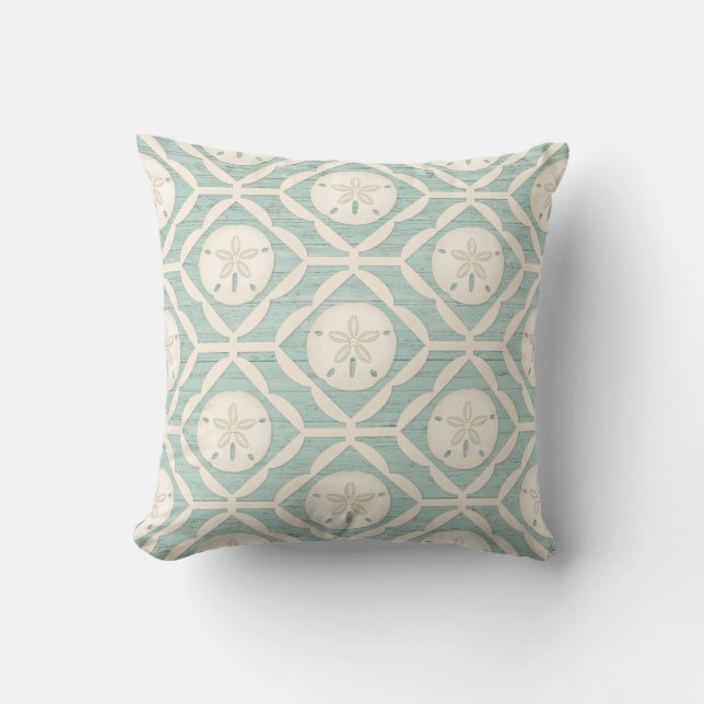 Cojín decorativo Blue White Beach Sand Dollar (Anverso)
