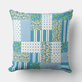Cojín Decorativo Blue, White, Green Moral Glory Faux Patchwork