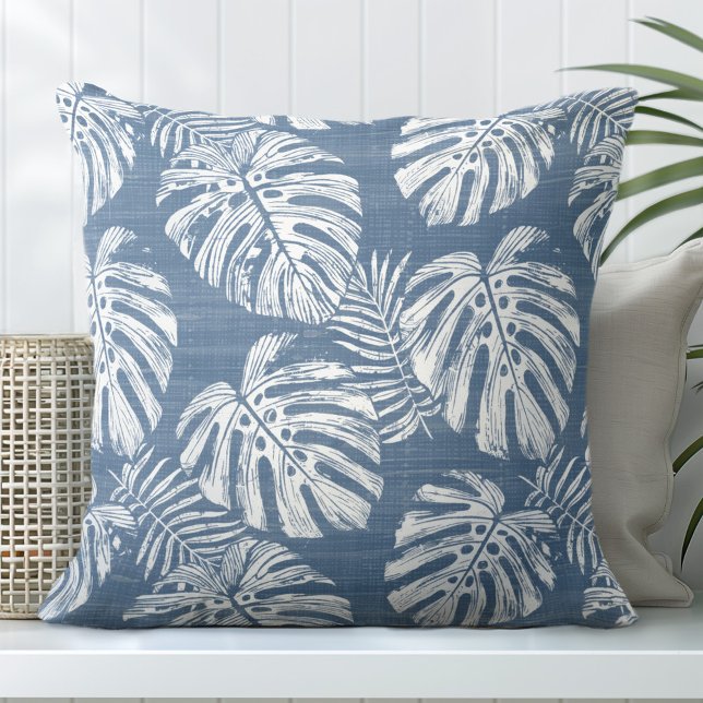 Cojín Decorativo Blue & White Monstera Palm Leaves (Subido por el creador)