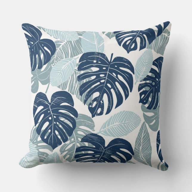 Cojín decorativo Blue White Palm Leaves (Anverso)