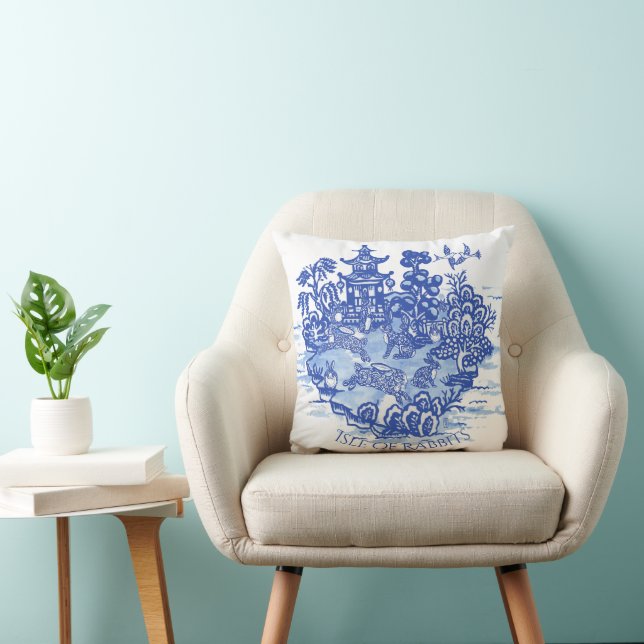 Cojín Decorativo Blue Willow Rabbit Island White Whimsical Toile (Silla)