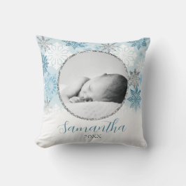 Cojín Decorativo Blue Winter Snowflake Foto personalizada del bebé