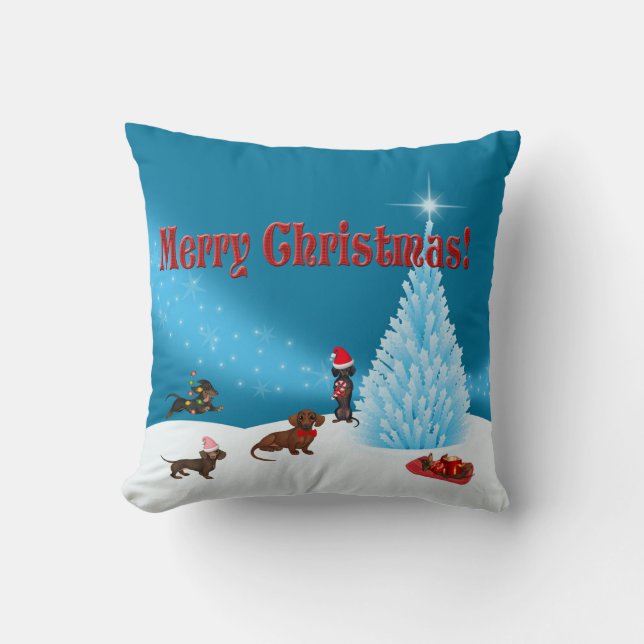 Cojín Decorativo Blue Winter Wonderland Navidades Dachshund Pillow (Anverso)
