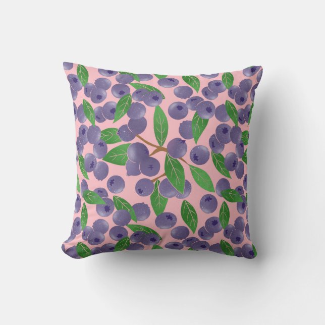 Cojín Decorativo Blueberries - fondo rosa (Anverso)