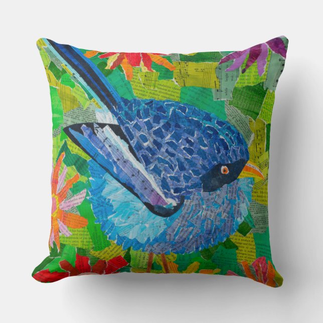 Cojín Decorativo Bluebird en las flores (Anverso)