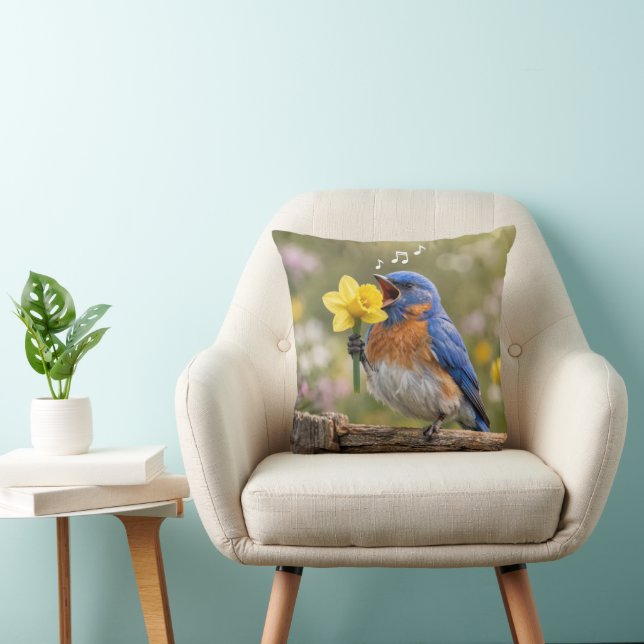 Cojín Decorativo Bluebird Singing Into a Yellow Daffodil (Silla)